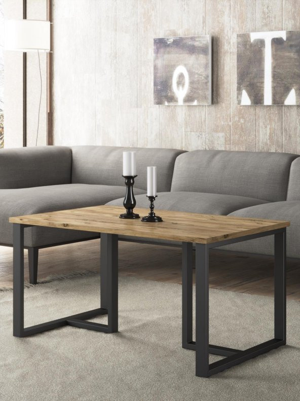 Woodn Love Ada Metal Ayaklı Orta Sehpa - Atlantik Çam / Siyah - 4