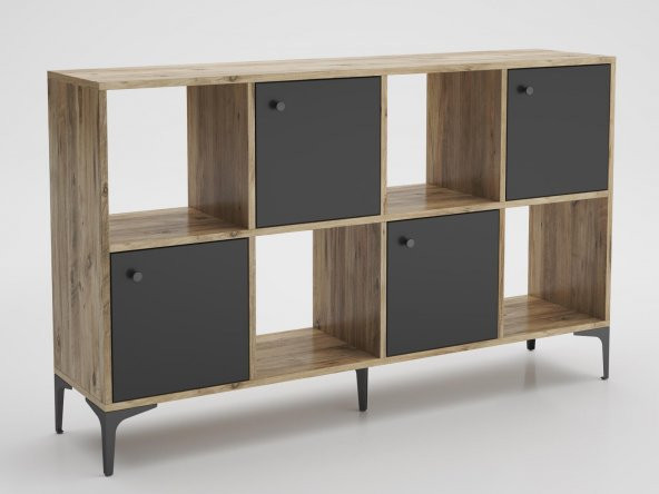 Woodn Love Satürn 4 Kapaklı Metal Ayaklı Çok Amaçlı Dolap Konsol - Atlantik Çam - Siyah / Siyah - 5
