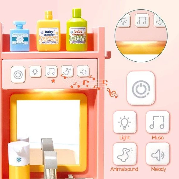 Musluğundan Su Akan, Işıklı Müzikli Eğitici Banyo Lavabosu - Aksesuarlarıyla - 5