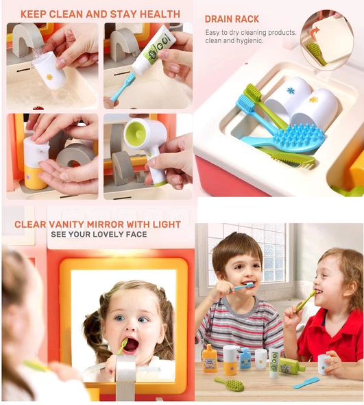 Musluğundan Su Akan, Işıklı Müzikli Eğitici Banyo Lavabosu - Aksesuarlarıyla - 4