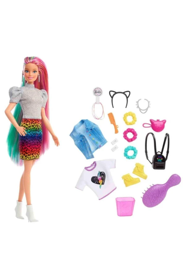 Barbie Leopar Desenli Saçlar Bebeği