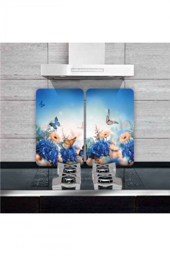 Cam Ocak Koruyucu Ve Kesim Tablası Kelebek (80cm X 52cm) 2 Parça, 5li Ocaklar