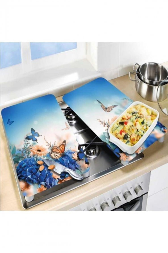 Cam Ocak Koruyucu Ve Kesim Tablası Kelebek (80cm X 52cm) 2 Parça, 5li Ocaklar - 2