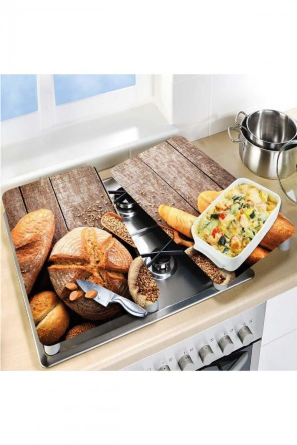 Cam Ocak Koruyucu Ve Kesim Tablası Ekmek (80cm X 52cm) 2 Parça, 5li Ocaklar - Resim 4
