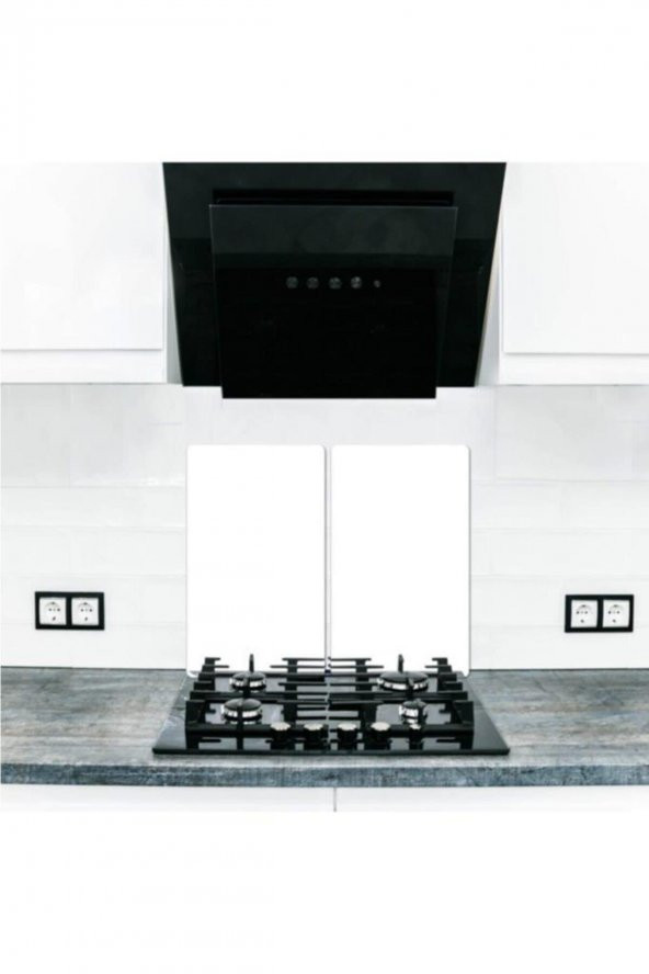 Cam Ocak Koruyucu Ve Kesim Tablası Düz Beyaz (80cm X 52cm) 2 Parça, 5li Ocaklar