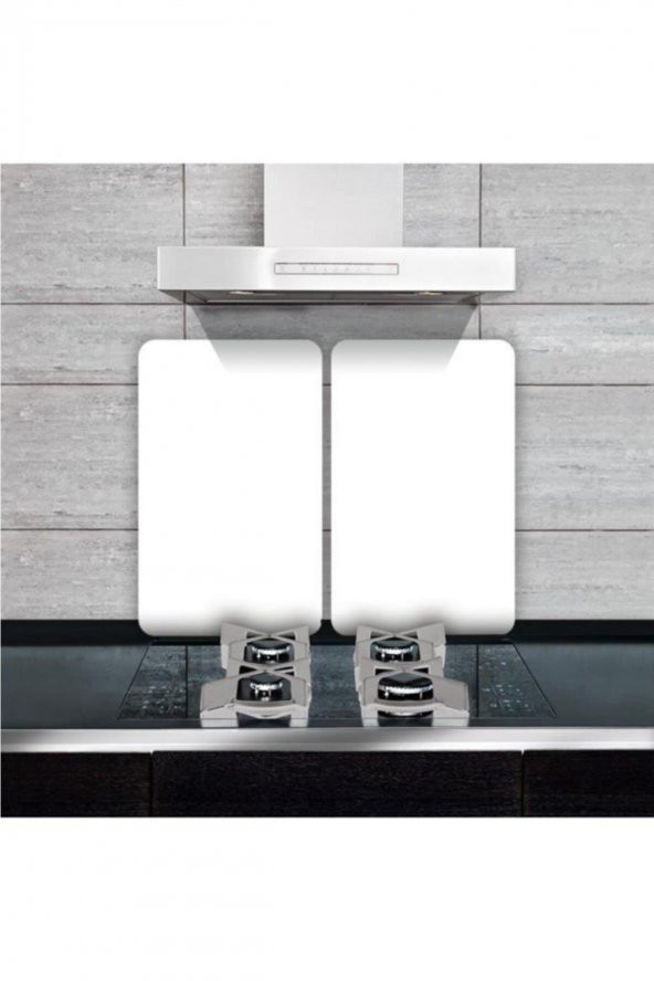 Cam Ocak Koruyucu Ve Kesim Tablası Düz Beyaz (80cm X 52cm) 2 Parça, 5li Ocaklar - 2