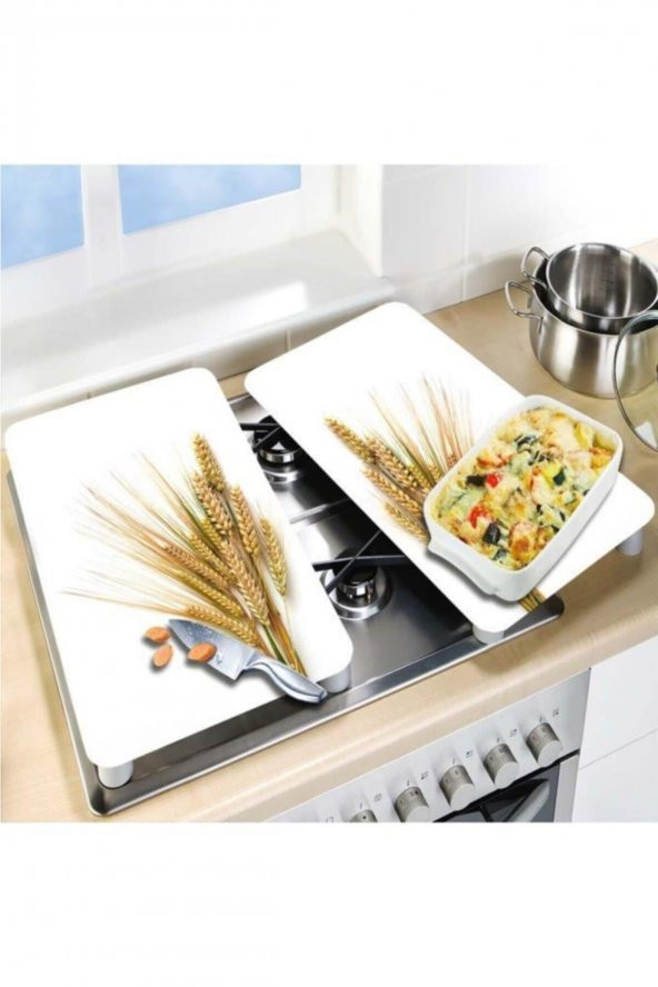 Cam Ocak Koruyucu Ve Kesim Tablası Başak (80cm X 52cm) 2 Parça, 5li Ocaklar - 2