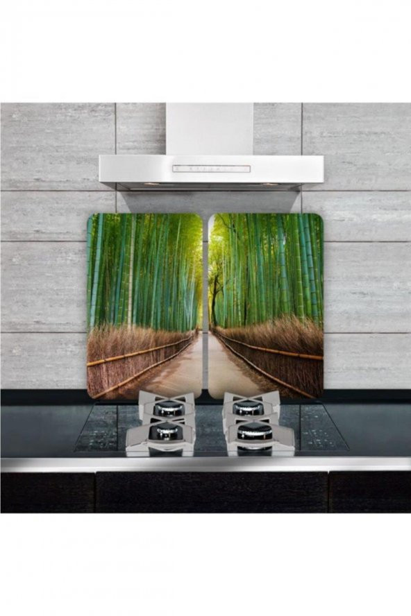 Cam Ocak Koruyucu Ve Kesim Tablası Bambu Yolu (80cm X 52cm) 2 Parça, 5li Ocaklar