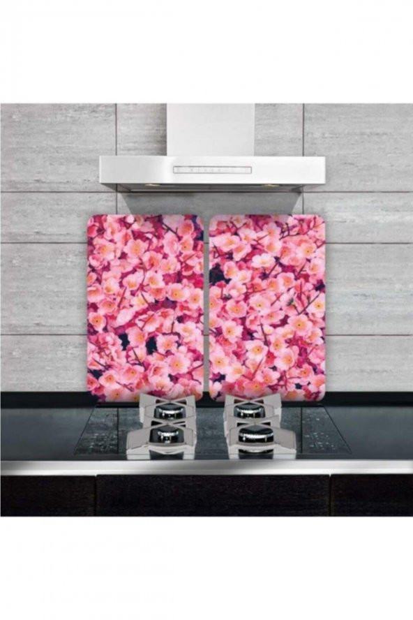 Dekoratif Cam Ocak Koruyucu Ve Kesim Tahtası Yapay Çiçek 60cm X 52cm 2 Parça, 4lü Ocaklar - 2