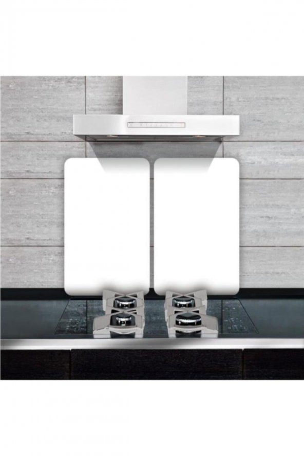 Dekoratif Cam Ocak Koruyucu Ve Kesim Tahtası Düz Beyaz 60cm X 52cm 2 Parça, 4lü Ocaklar - 2