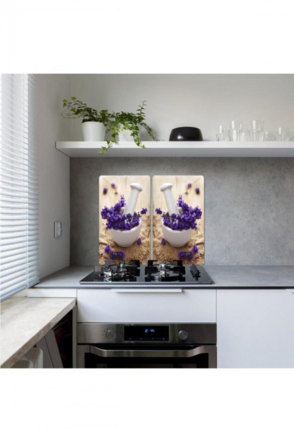 Dekoratif Cam Ocak Koruyucu Ve Kesim Tahtası Şifalı Otlar 60cm X 52cm 2 Parça, 4lü Ocaklar ürün görseli