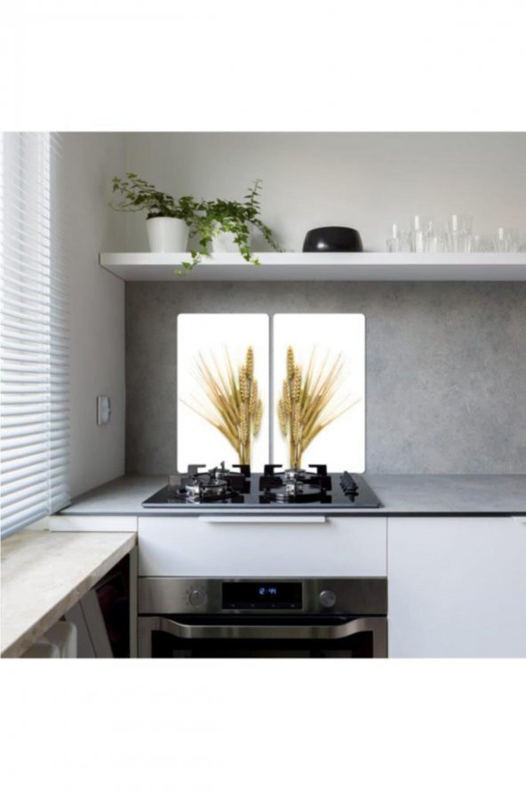 Dekoratif Cam Ocak Koruyucu Ve Kesim Tahtası Başak 60cm X 52cm 2 Parça, 4lü Ocaklar ürün görseli