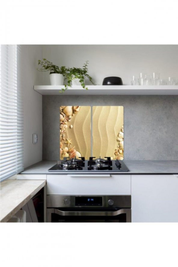 Dekoratif Cam Ocak Koruyucu Ve Kesim Tahtası Kumsal 60cm X 52cm 2 Parça, 4lü Ocaklar - 2