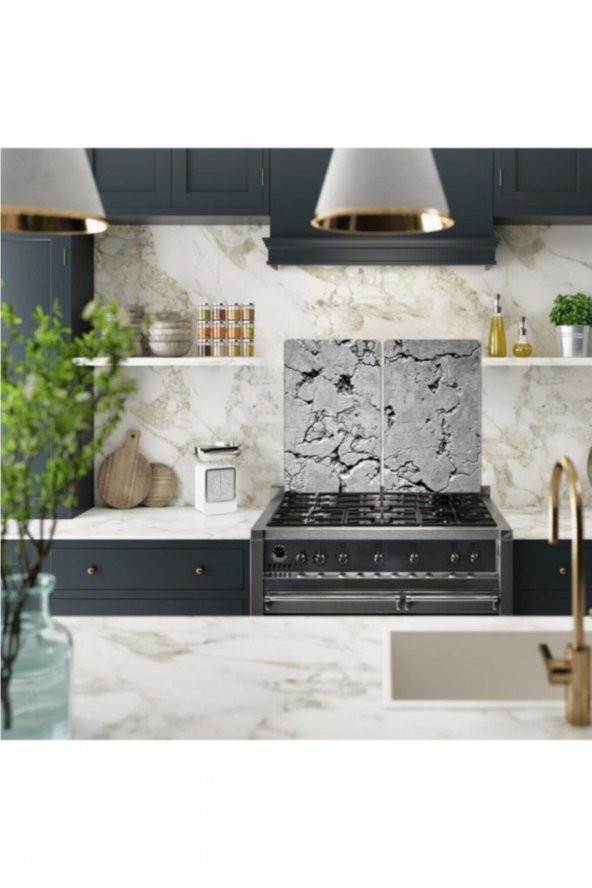 Dekoratif Cam Ocak Koruyucu Ve Kesim Tahtası Gri Taş 60cm X 52cm 2 Parça, 4lü Ocaklar ürün görseli