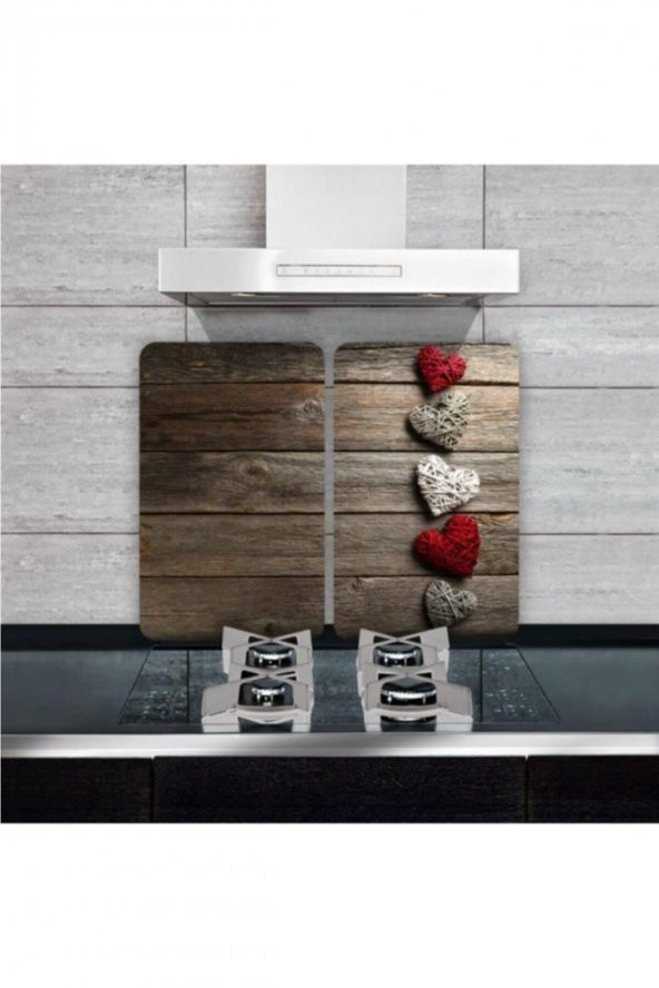 Dekoratif Cam Ocak Koruyucu Ve Kesim Tahtası Beşli Kalpler 60cm X 52cm 2 Parça, 4lü Ocaklar - 2