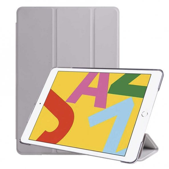 Apple iPad 10.2 2021 (9.Nesil) Smart Cover Standlı Arkası Şeffaf 1-1 Uyumlu Tablet Kılıfı