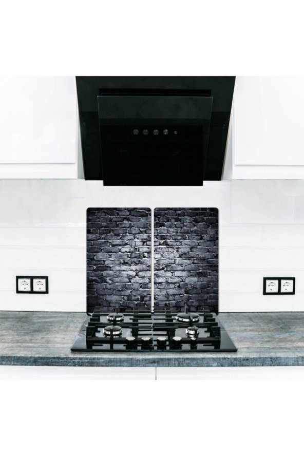 Dekoratif Cam Ocak Koruyucu ve Kesim Tahtası Koyu Taş 60cm x 52cm 2 Parça, 4lü Ocaklar ürün görseli