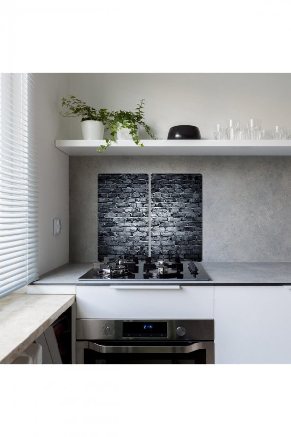 Dekoratif Cam Ocak Koruyucu ve Kesim Tahtası Koyu Taş 60cm x 52cm 2 Parça, 4lü Ocaklar - Resim 2