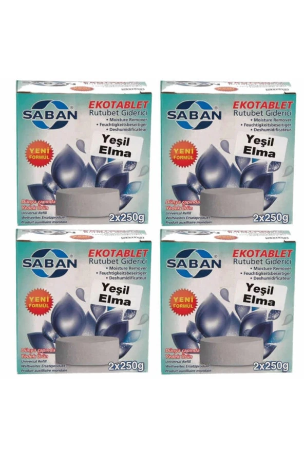 Nem Alıcı Rutubet Giderici Yedek Tablet 4'lü 2 x 250 Gram Yeşil Elma