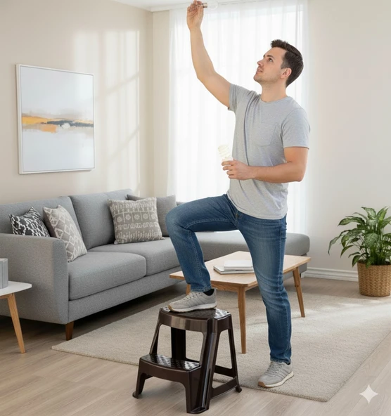 Kahverengi, Plastik Basamaklı Tabure – Kaymaz Yüzeyli, Dayanıklı ve Taşınabilir - Resim 2