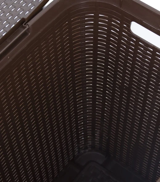 Kahverengi, Plastik Hasır Desenli Kapaklı Çamaşır Sepeti – 55x43x33cm - Resim 5