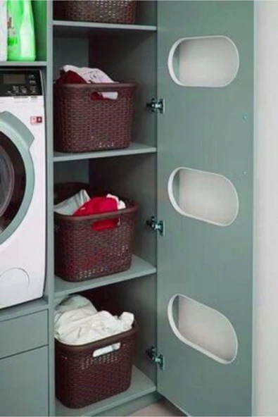 Kahverengi, Hasır Desenli Plastik Çamaşır Selesi - 25x35x53cm - Resim 3