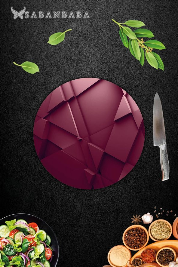 Kırmızı Üçgen Cam Kesme Tahtası - Sunum Tabağı| Çap 20 - Resim 2