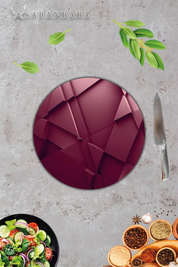 Kırmızı Üçgen Cam Kesme Tahtası - Sunum Tabağı| Çap 20 - Resim 3