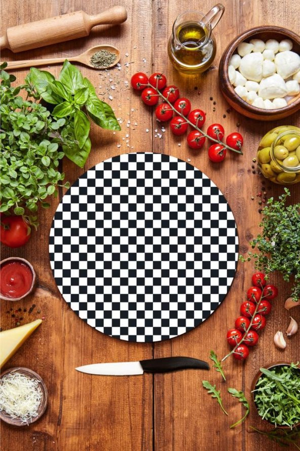 Dama Cam Kesme Tahtası - Sunum Tabağı| Çap 20 ürün görseli