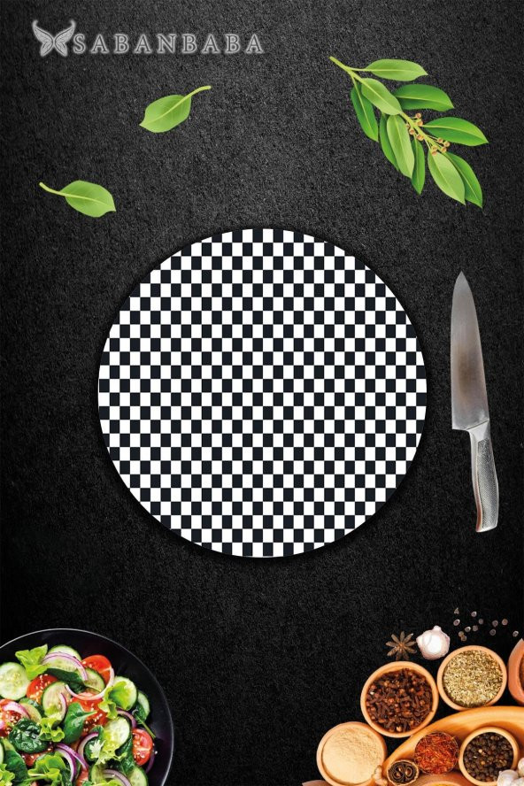 Dama Cam Kesme Tahtası - Sunum Tabağı| Çap 20 - Resim 2