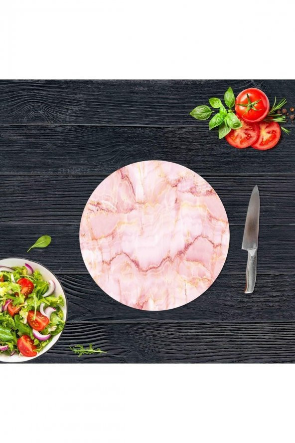 Pembe Mermer Cam Kesme Tahtası - Sunum Tabağı| Çap 20 ürün görseli