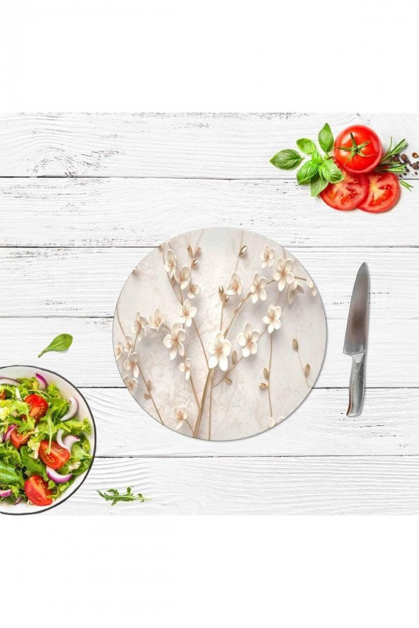 Yapay Güller Cam Kesme Tahtası - Sunum Tabağı| Çap 20 - Resim 3