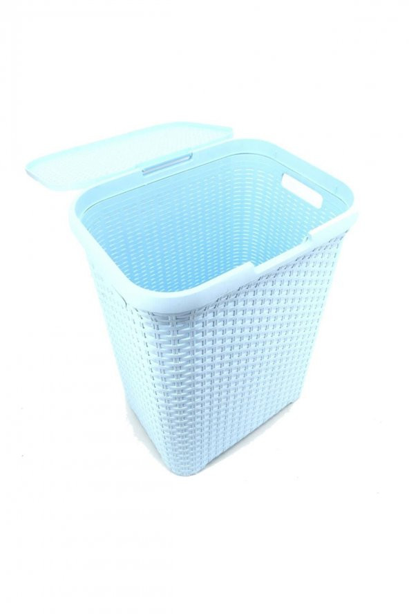 Hasır Desenli Plastik Çamaşır Sepeti Açık Mavi - 3