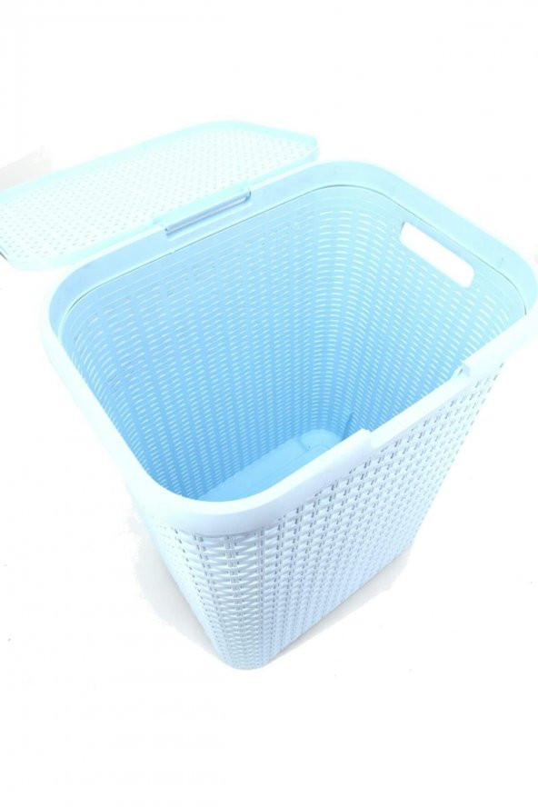 Hasır Desenli Plastik Çamaşır Sepeti Açık Mavi - 5