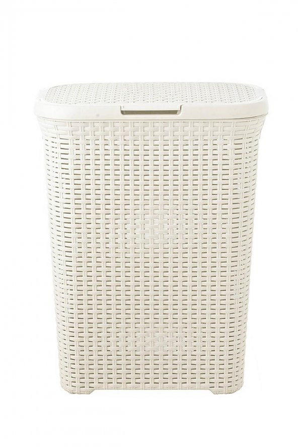Hasır Desenli Plastik Çamaşır Sepeti Beyaz - 11