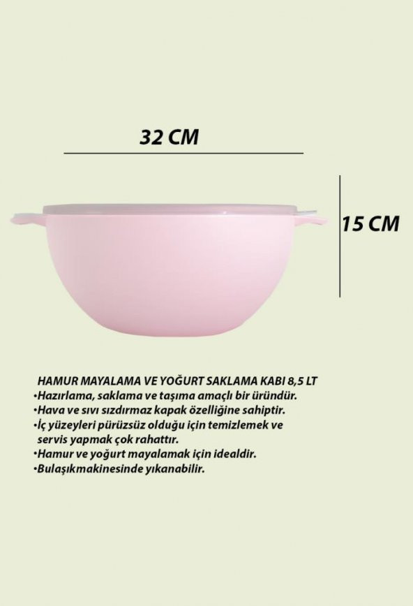 8,5 Lt. Hamur Mayalama ve Yoğurt Saklama Kabı, Pembe