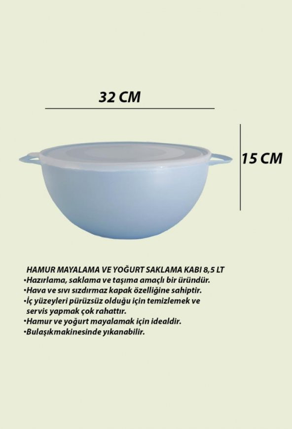 8,5 Lt. Hamur Mayalama ve Yoğurt Saklama Kabı, Mavi