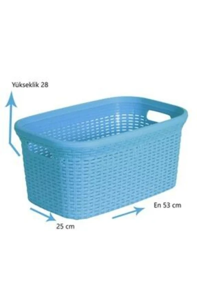 Mavi, Hasır Desenli Plastik Çamaşır Selesi - 25x35x53cm - Resim 3