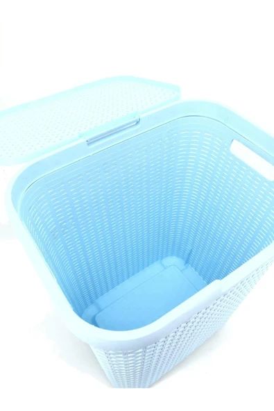 Açık Mavi Hasır Desenli Plastik Çamaşır Sepeti - Resim 4