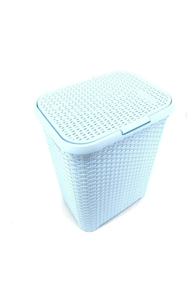 Açık Mavi Hasır Desenli Plastik Çamaşır Sepeti ürün görseli 1