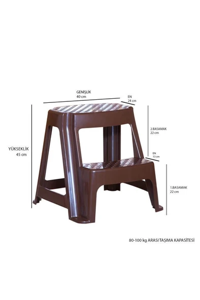 Kahverengi, Plastik Basamaklı Tabure – Kaymaz Yüzeyli, Dayanıklı ve Taşınabilir - Resim 4