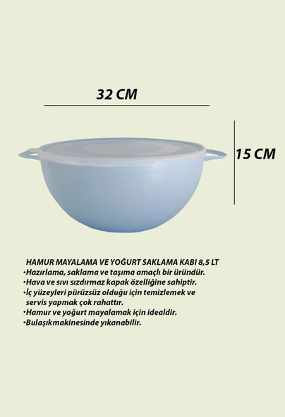 Mavi, Hamur Mayalama ve Yoğurt Saklama Kabı 8,5 Litre ürün görseli 1
