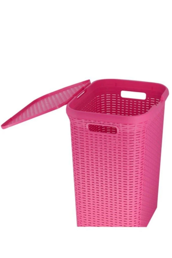 Pembe Hasır Desenli Plastik Çamaşır Sepeti - 3