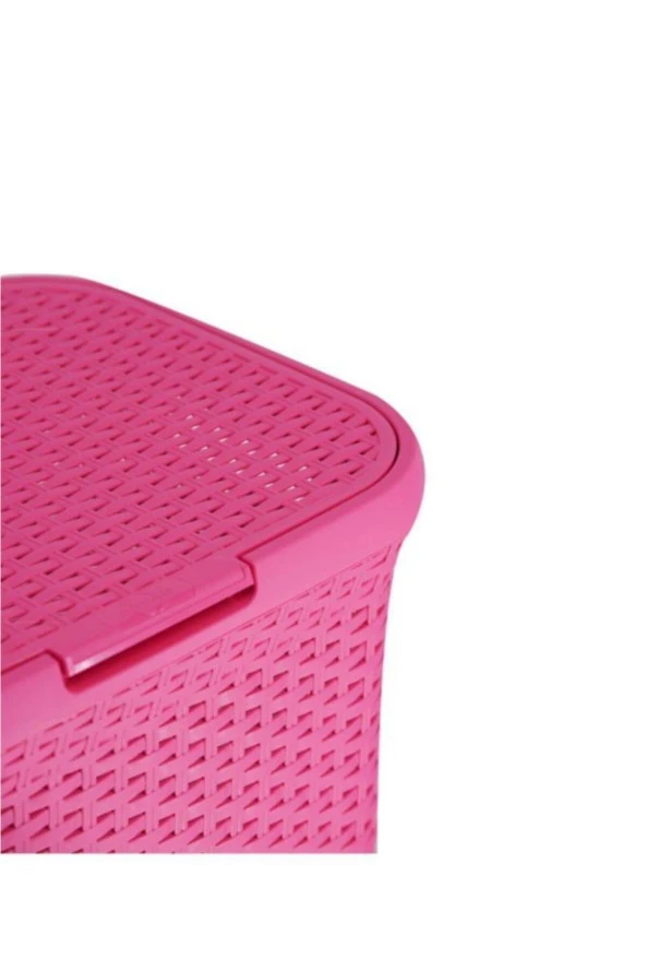 Pembe Hasır Desenli Plastik Çamaşır Sepeti - 4