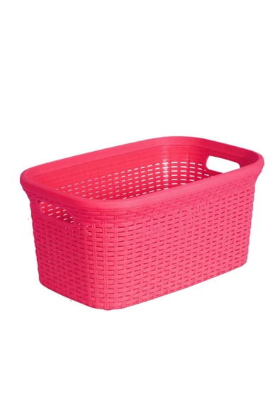 Hasır Desenli Plastik Pembe Çamaşır Sepeti & Pembe Çamaşır Selesi - 6