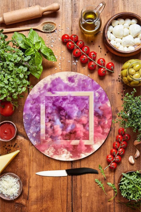 Renkli Kare Cam Kesme Tahtası - Sunum Tabağı| Çap 20 ürün görseli