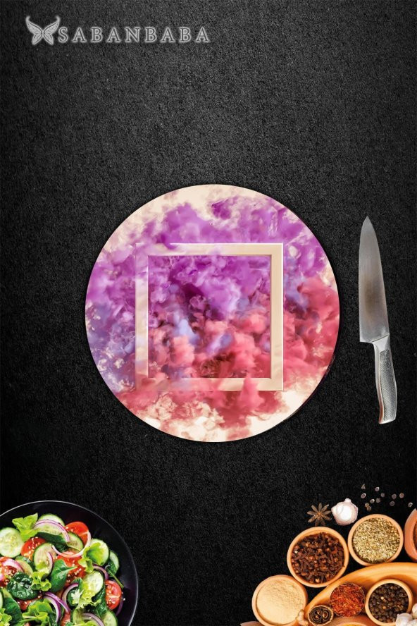 Renkli Kare Cam Kesme Tahtası - Sunum Tabağı| Çap 20 - Resim 2