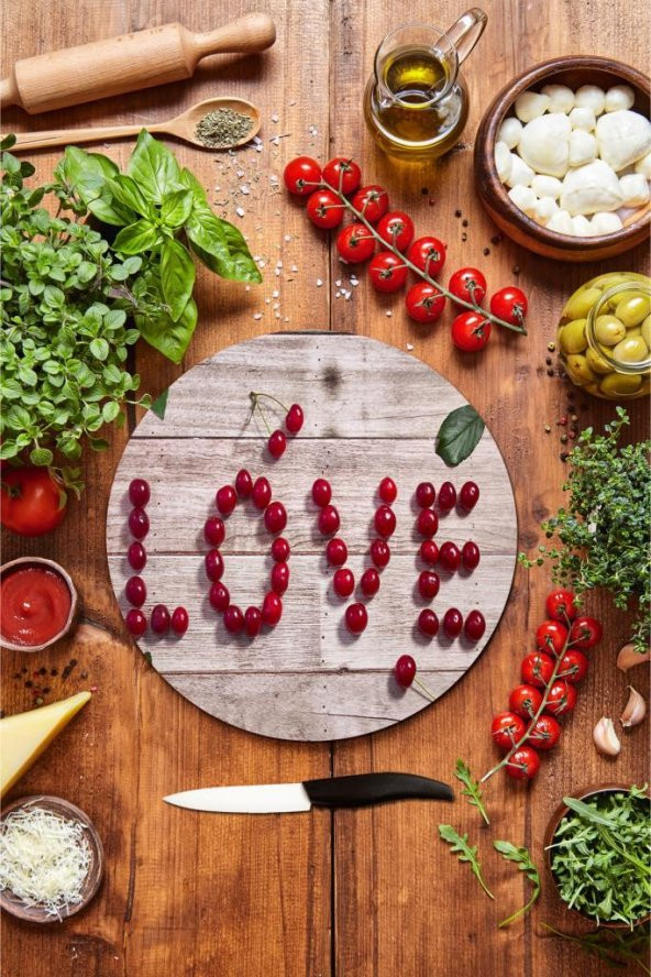 Love Kiraz Cam Kesme Tahtası - Sunum Tabağı| Çap 20 ürün görseli