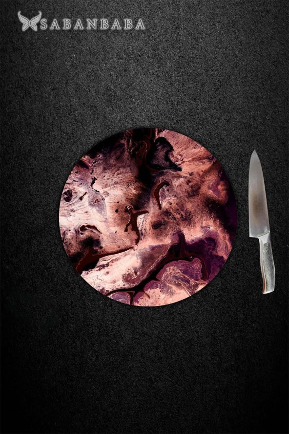 Bordo Cam Kesme Tahtası - Sunum Tabağı| Çap 20 - Resim 3