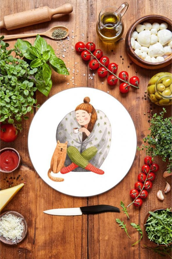 Alone Cam Kesme Tahtası - Sunum Tabağı| Çap 20 ürün görseli